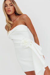 Sasha Cascade Ruffle Rosette Mini Dress White